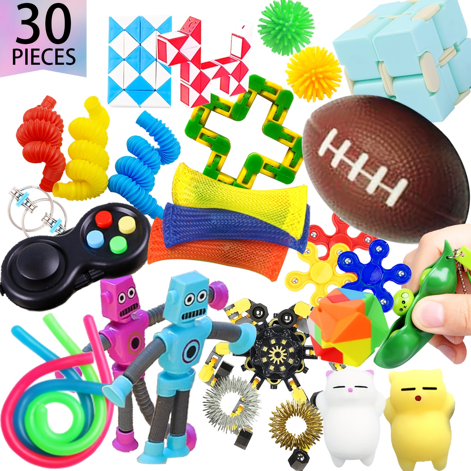 lot de 30 jouets -stress à presser pour fêtes, garnitures pour prix de carnaval, récompenses de classe, fête danniversaire,   jouets incluant jouets  ,  
