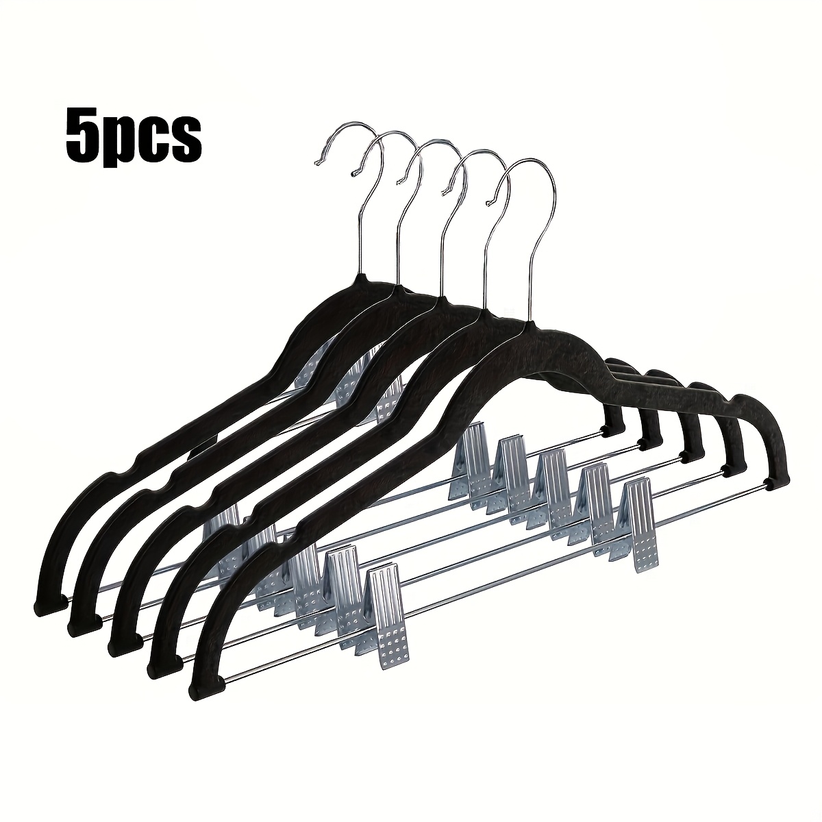 Image of 5pcs Space Velvet Pants Hanger | Adjustable Clip, Non-slip Skirt Hanger, Powder Coated Plastic, Ideal For Christmas And New Year Gifts