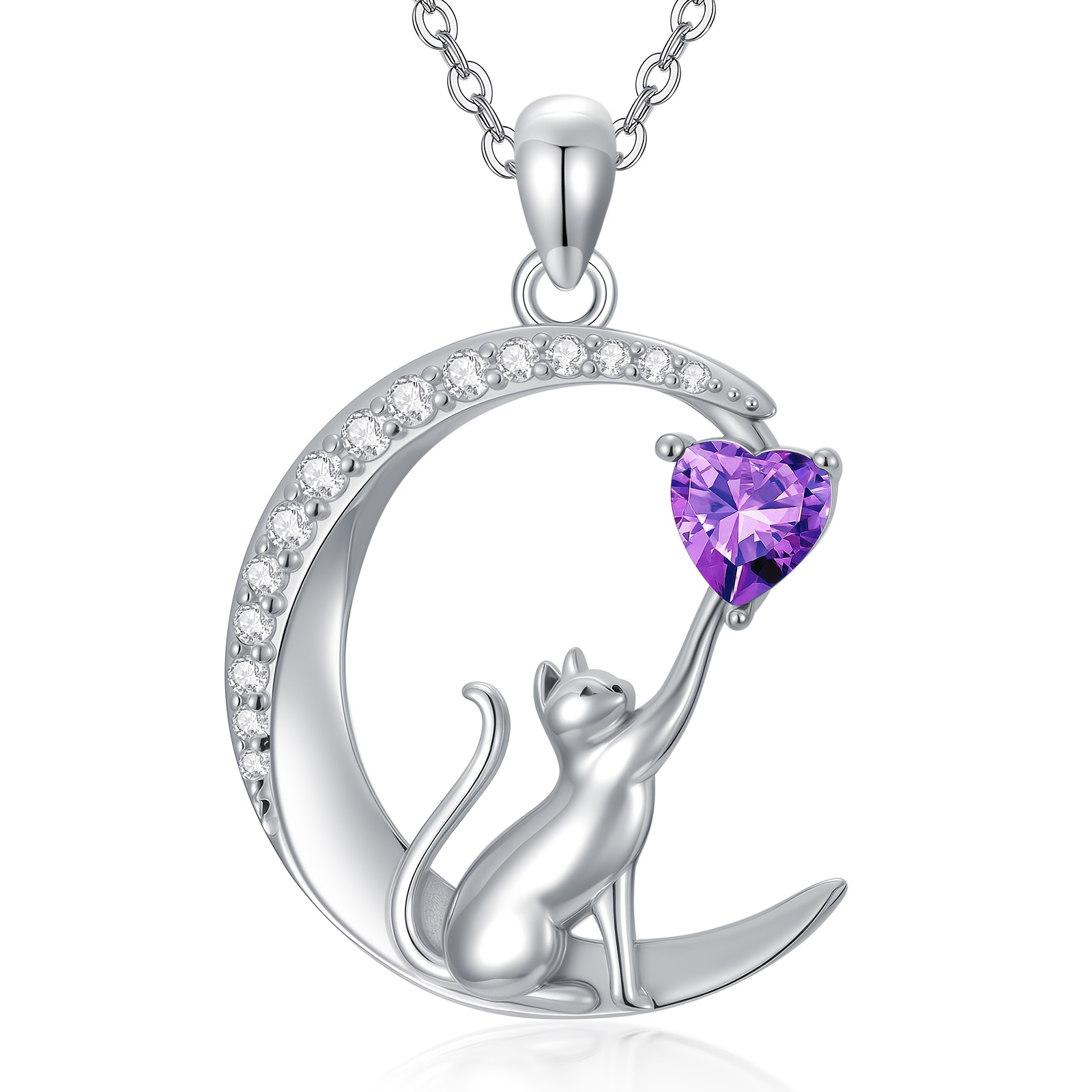 Women's 925 Sterling Silver Cat Pendant Birthstone Necklace, Gift for Her