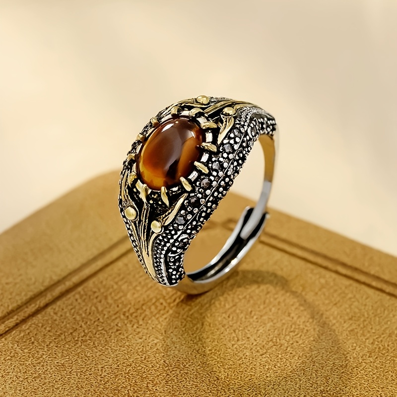 Image of Men's Vintage Totem Ring With The Evil Eye, With Agate - A Unique And Stylish Piece Of Jewelry, Perfect As A Holiday Gift For Male , Suitable For Parties And Everyday Wear