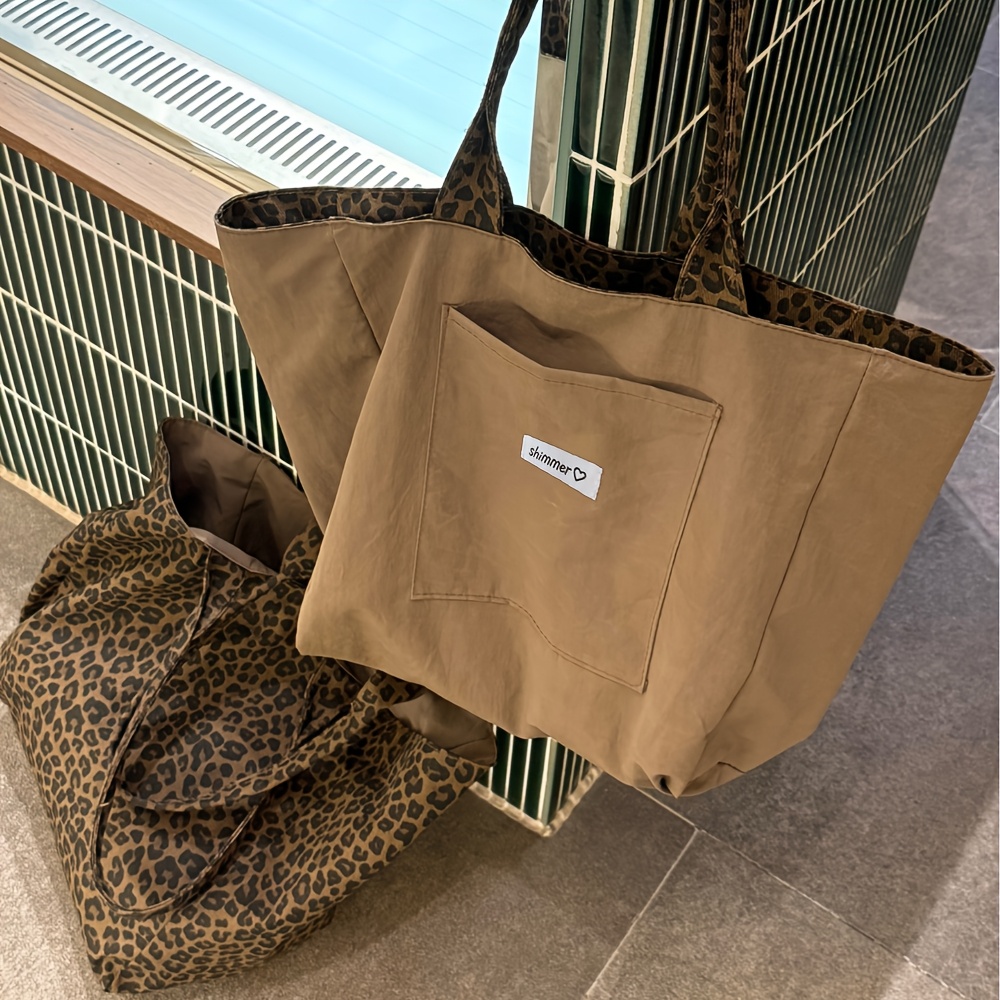 TEMU Sac fourre-tout réversible à imprimé léopard pour femme DRIFTAWAY - Grand sac à main vintage de style preppy à grande , et léger / Convient pour
