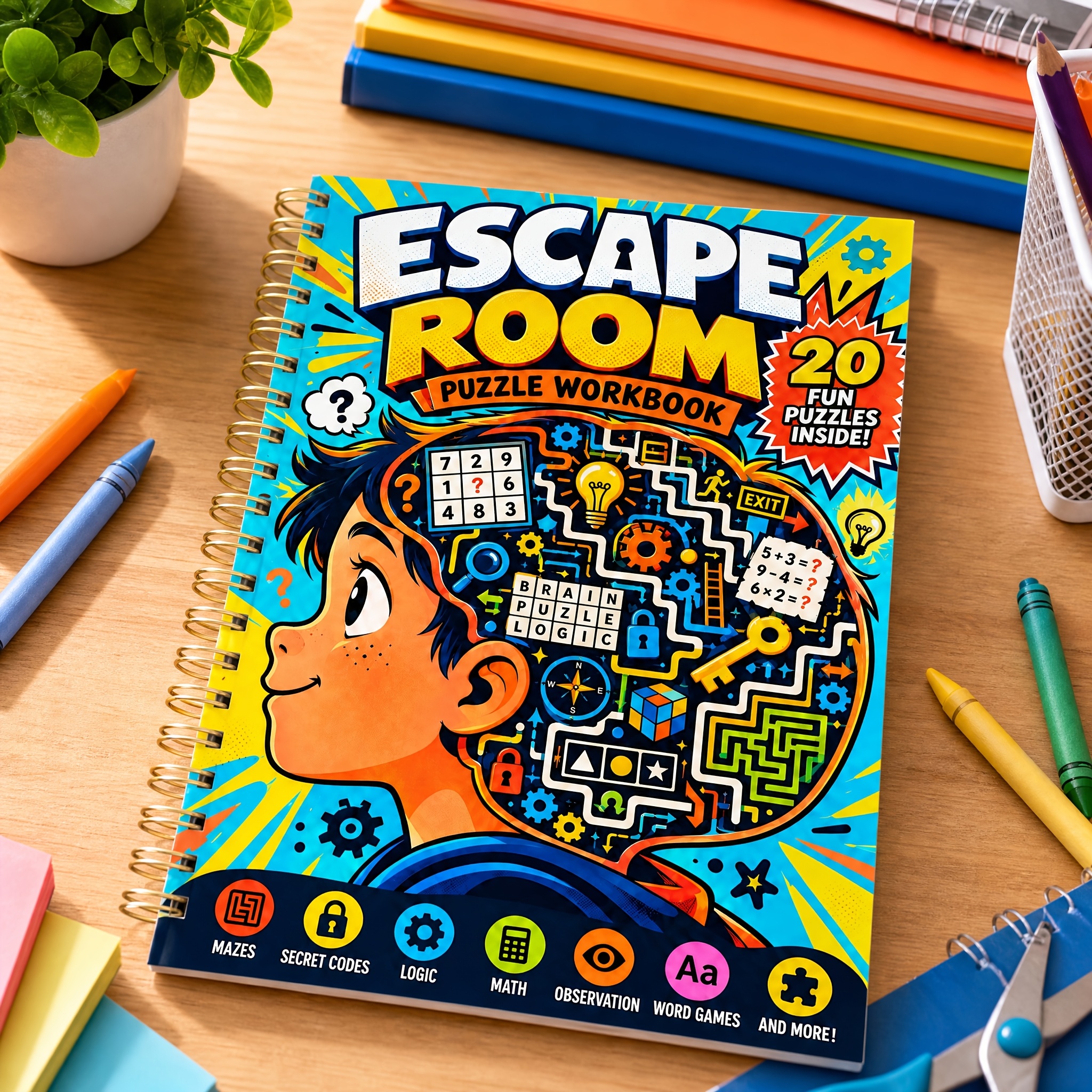 Manuel de Puzzles Escape Room | 20 Niveaux de Défis Stimulants | Labyrinthes, Déchiffrement de Codes, Sudoku, Raisonnement Logique, Jeux de Mathématiques et d'Observation | Livre d'Exercices Amusant de Rénovation Mentale