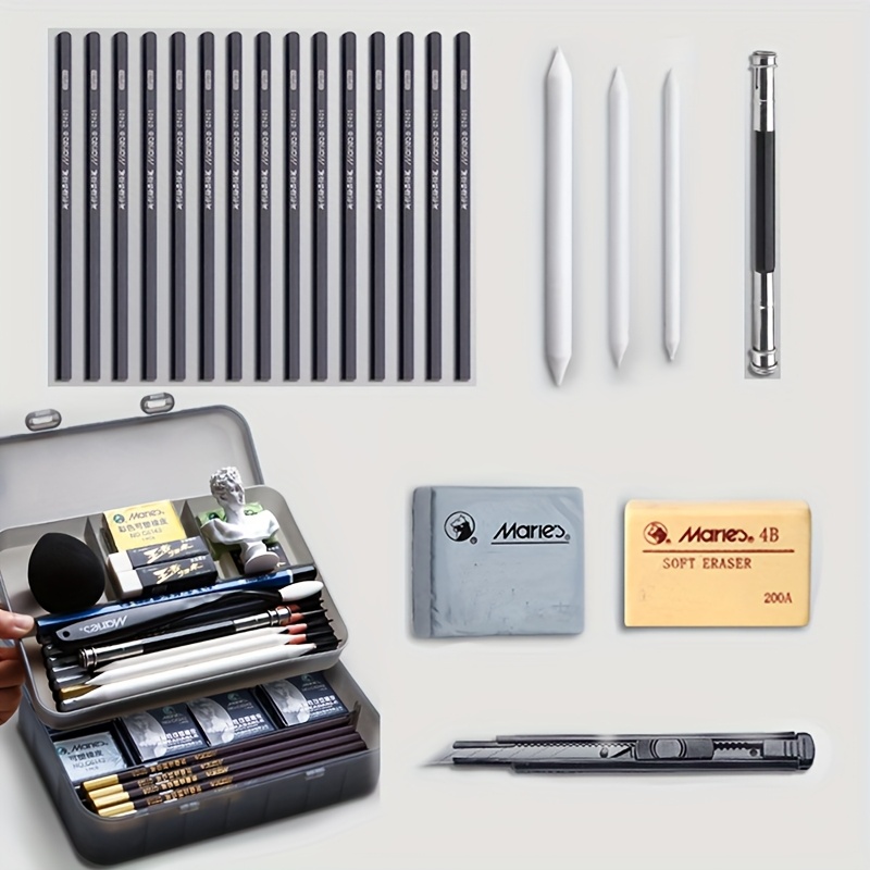 

24pcs Professional Sketching Pencil Set With Storage Case - Supplies Kit For Students & Artists, Ideal For Travel & Outdoor Drawing