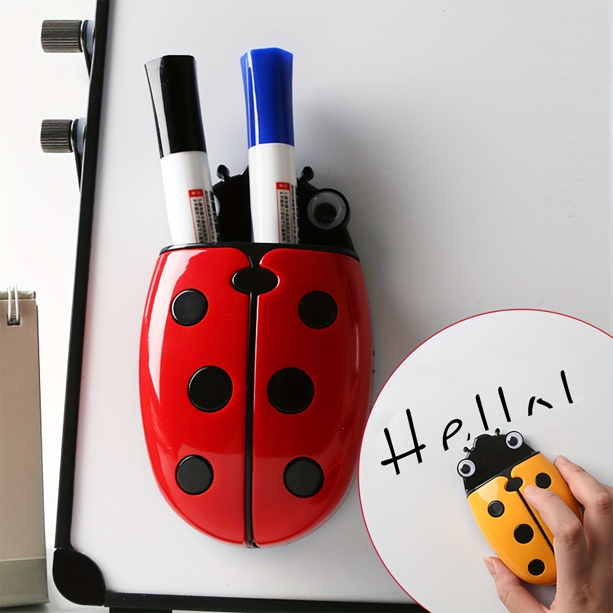 

A Ladybug Magnetic Pen Holder Whiteboard Velvet Pen Holder Eraser Dual Use Cartoon Plastic Box Home Storage Decoration, Storage, Office Decoration, Christmas Gift