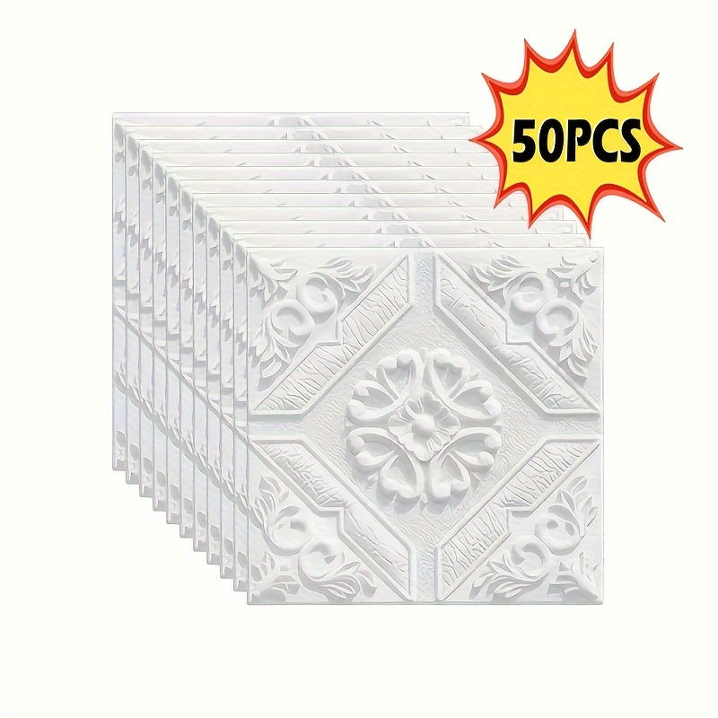 Image of 20/50pcs, 35x35 Cm/13.78x13.78 Inches, 3mm Thick, 3d Wall Stickers Ceiling Self-adhesive Waterproof Xpe Wall Stickers Bathroom Bedroom Background Wall Anti-collision Decoration
