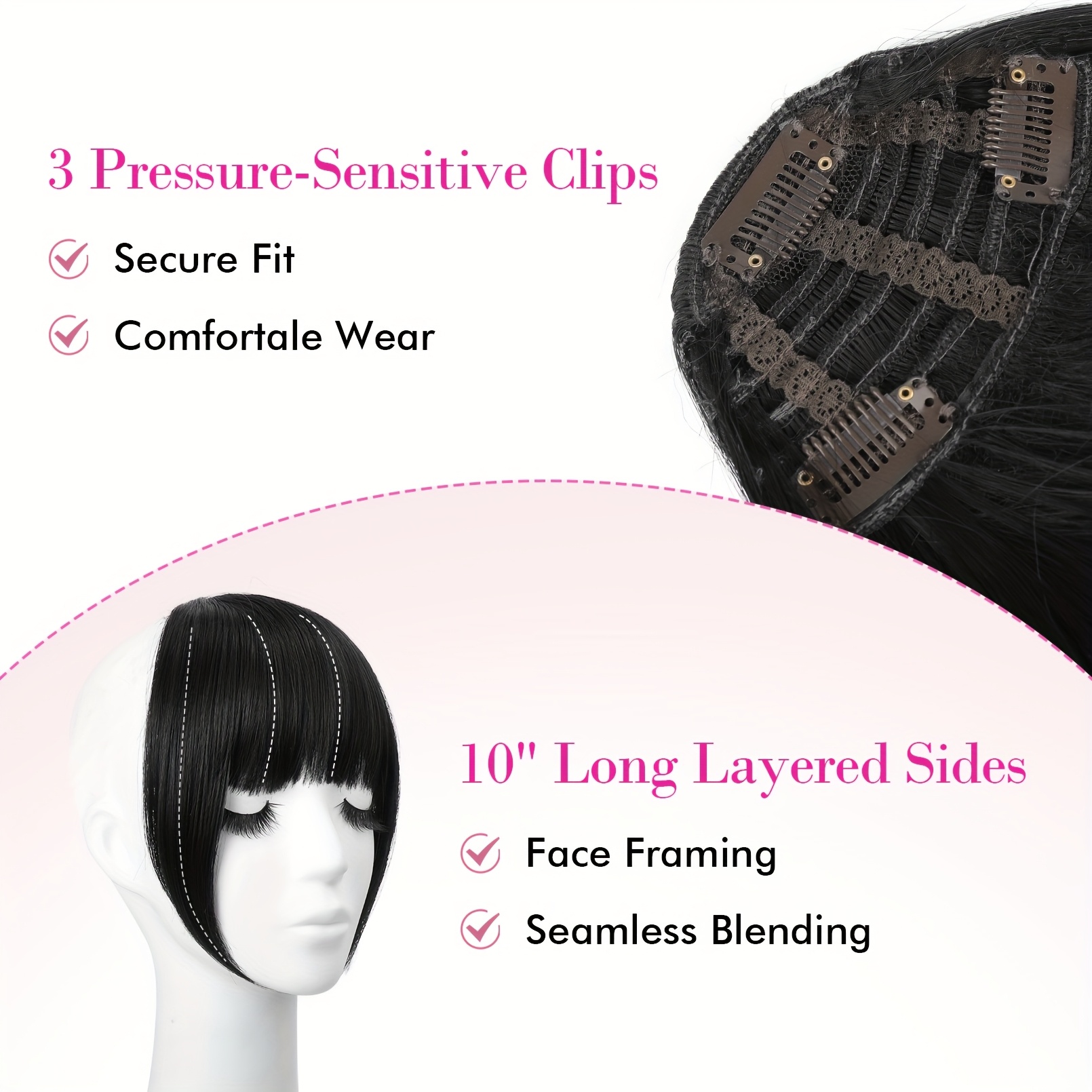 womens clip in bangs natural look   bangs extensions with temples   no   needed straight hairstyle for everyday     fringe hairpiece glossy   details 2