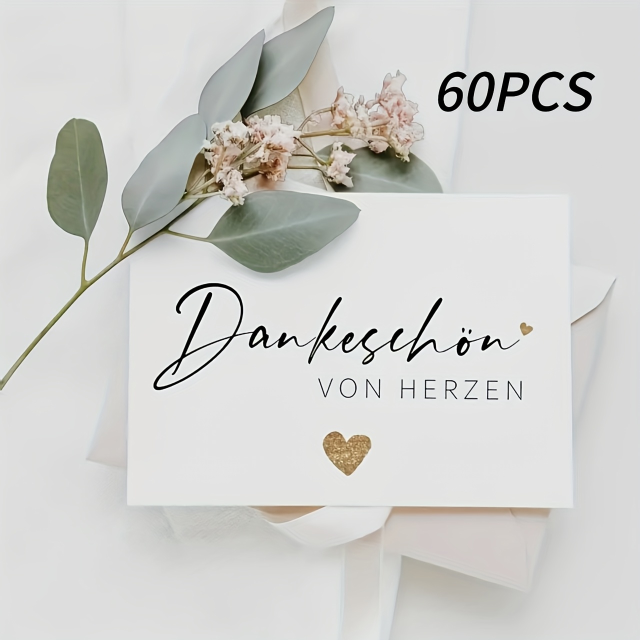 60 Heart-shaped, Elegant Thank You Cards Suitable For Weddings, Birthdays, Baptisms, Etc. - 6x4 Inch German Text Postcards