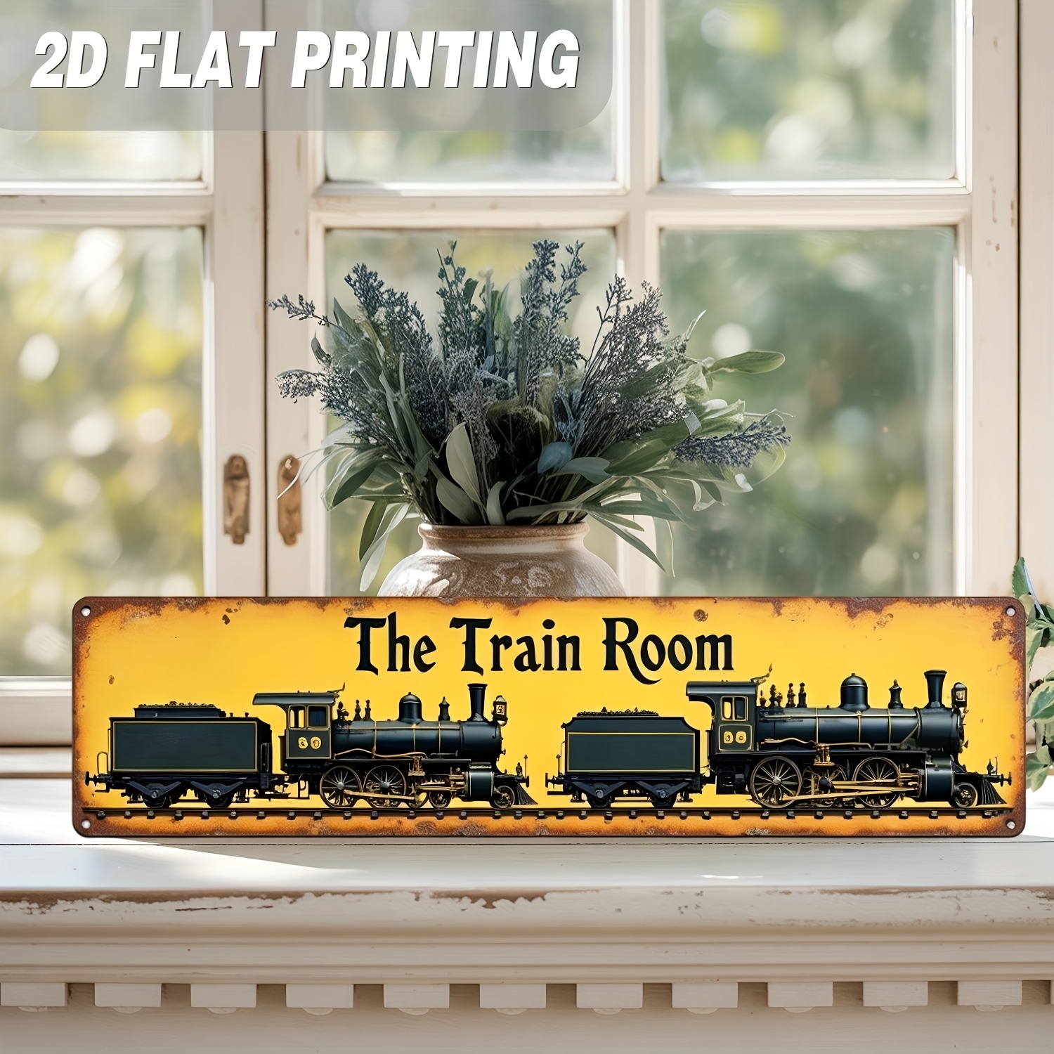 TEMU 2d Flat, 1pc Vintage Train Metal Sign - Metal Road Theme Wall Decor, Black And , 3.9x15.7 Inches, Durable Metal, No Electricity Needed, Perfect
