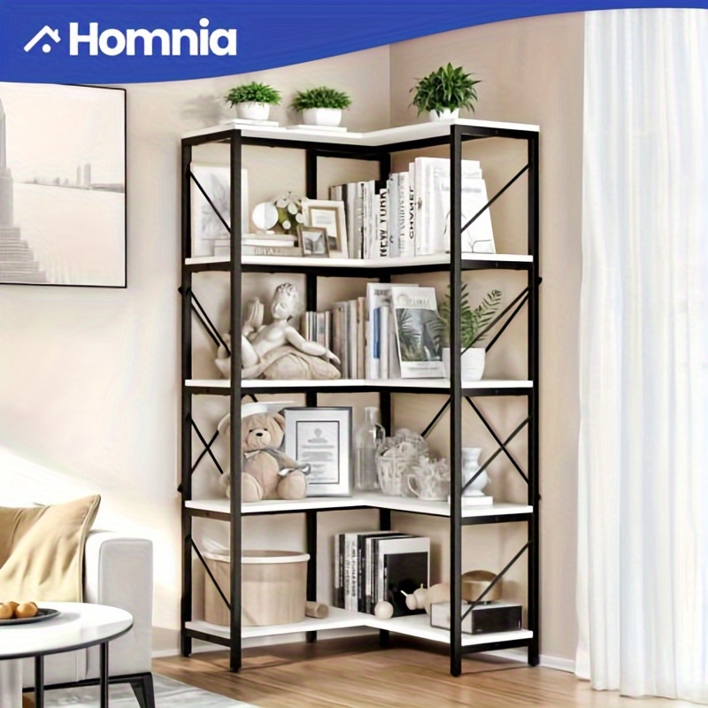 

Homiflex Corner Bookshelf, 5-tier L-shaped Bookcase Storage Organizer, Tall Open Display Freestanding Storage Rack Modern Book Shelf For Living Room, Bedroom, Home Office, White