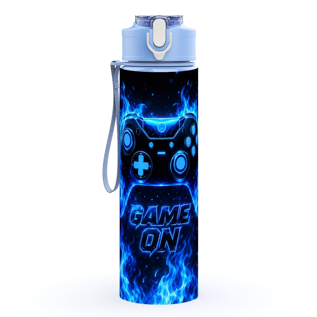 TEMU 1pc Blue Controller 750ml Plastic Water Cup, Drinking Bottle, With Push-button Open, Leak-resistant Lid, For , Library Study, Friendship Gift,