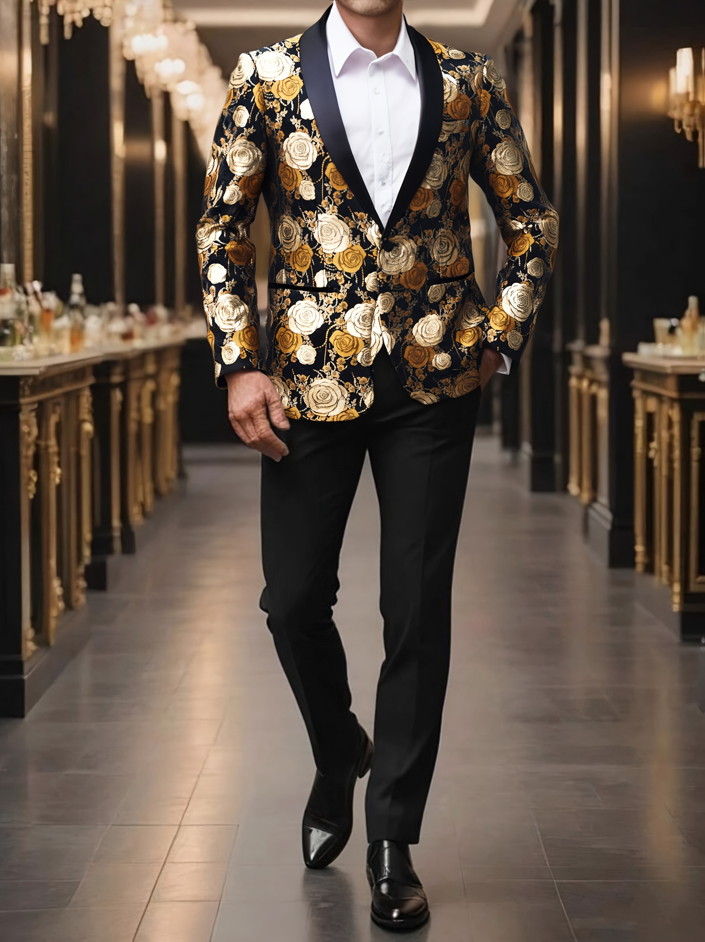Costume Mariage Homme Veste De Costume Bleu Royal En Jacquard Floral, Smoking Pour Costume Homme Mariage