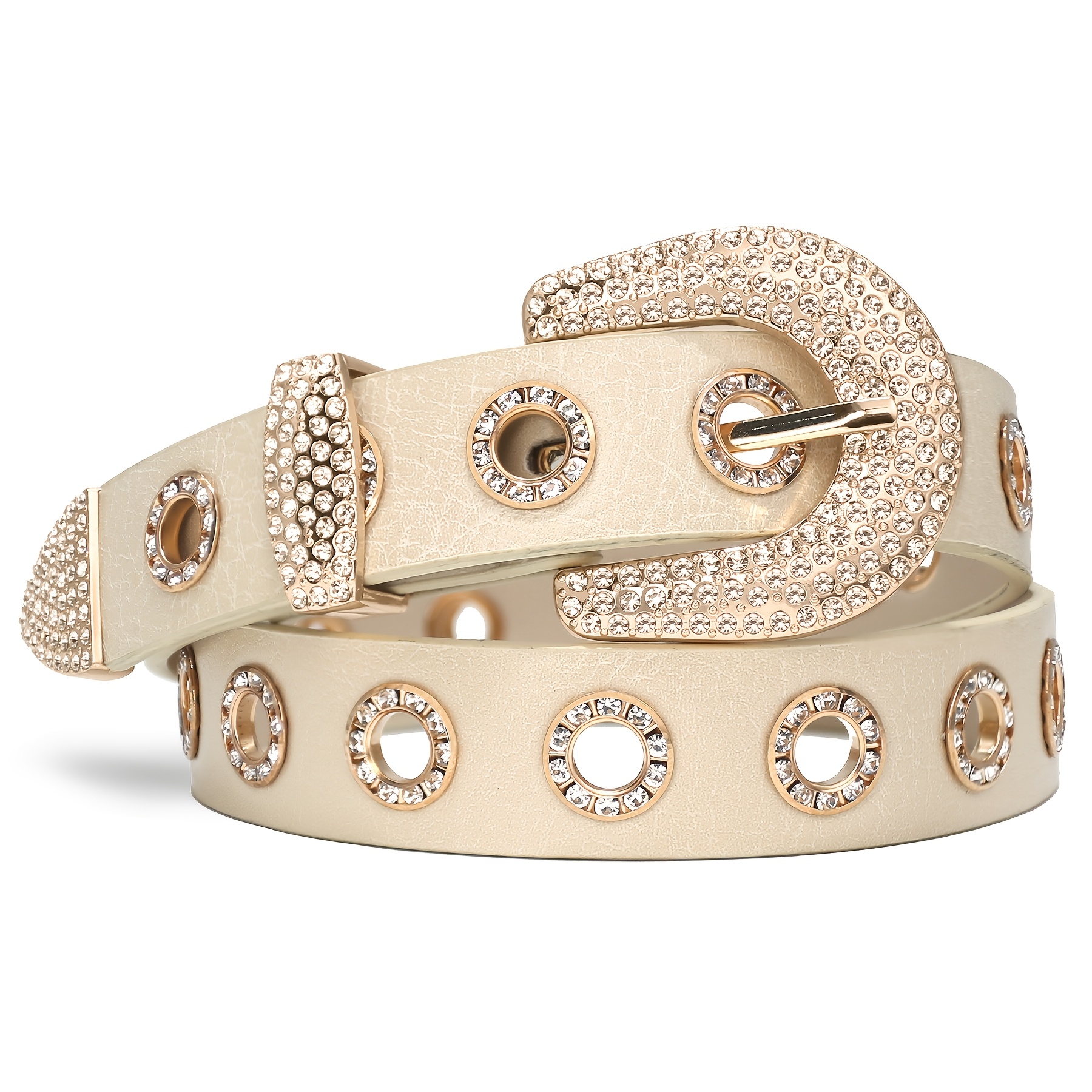 Image of Women's Punk Grommet Belt, Vintage Studded Rhinestone Rock Belts For Women For Jeans Dress Pants