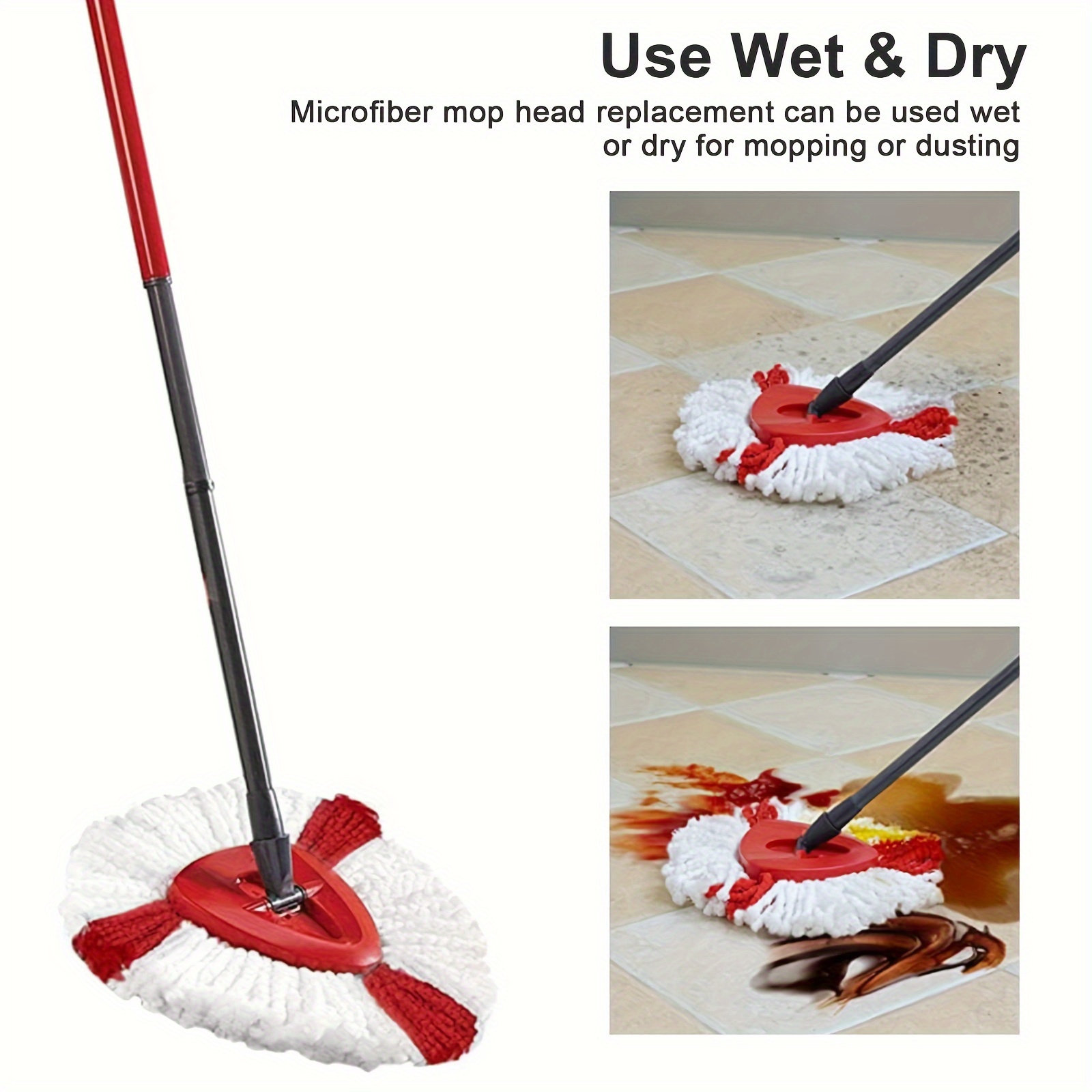   festive red and white swivel mop heads 360 rotation super   material   home cleaning details 0