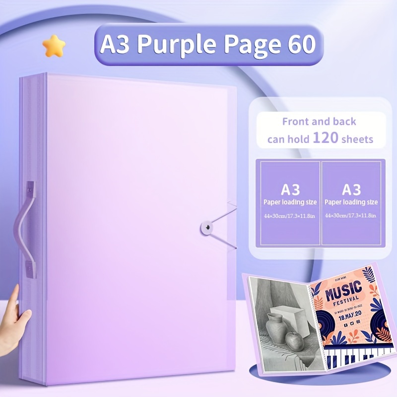 

1pc A3 Diamond Drawing Storage Book With 60 Pages And 120 Views, Comes With A Handle, Dustproof, For Storing Picture Books.