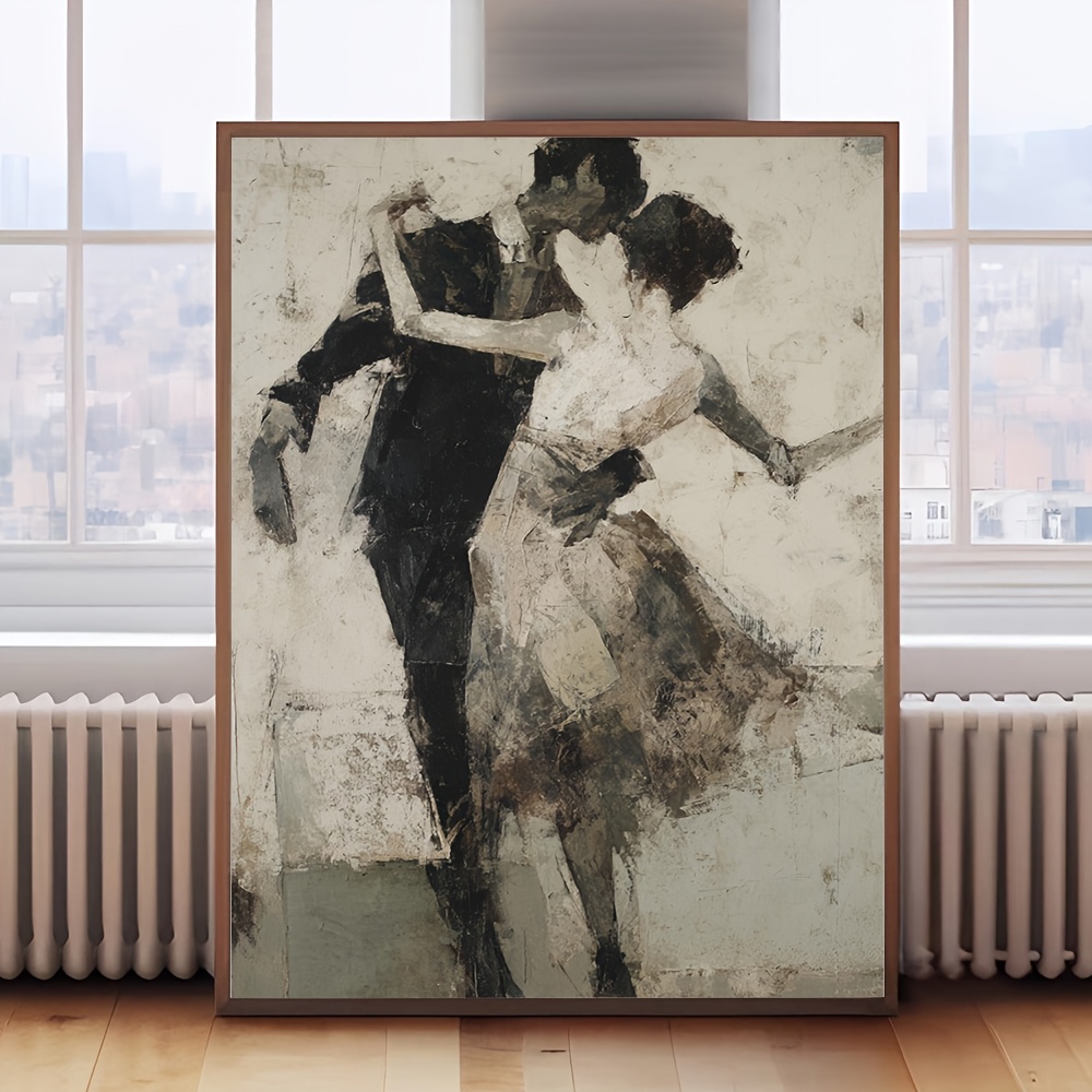 TEMU 2d Flat, 1pc 1pcs Modern Frameless Vertical Couple Dance Oil Painting - Adhesive Poster Suitable For / Vertical Wall Decor, Suitable For