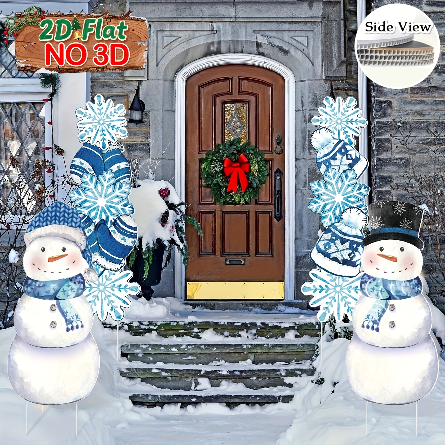 TEMU 2DFlat, Panneaux de jardin de Noël 4 pièces, décorations d'extérieur d'hiver, panneaux de jardin de Noël avec piquets, panneaux de avec de neige