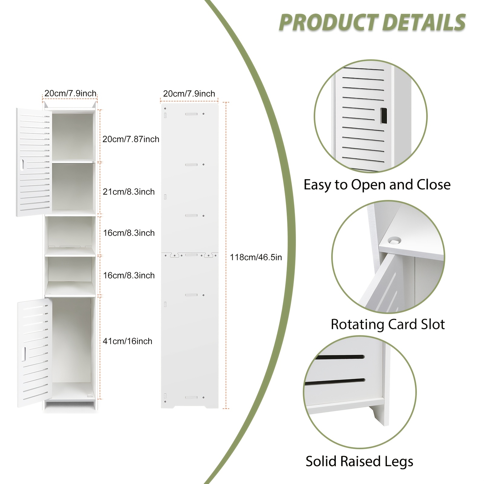 TEMU Modern White Tall 4-tier Freestanding Narrow Storage Cabinet With 2 Open Shelves & Door - Suitable For Bathroom, Kitchen, Entryway, Home Office