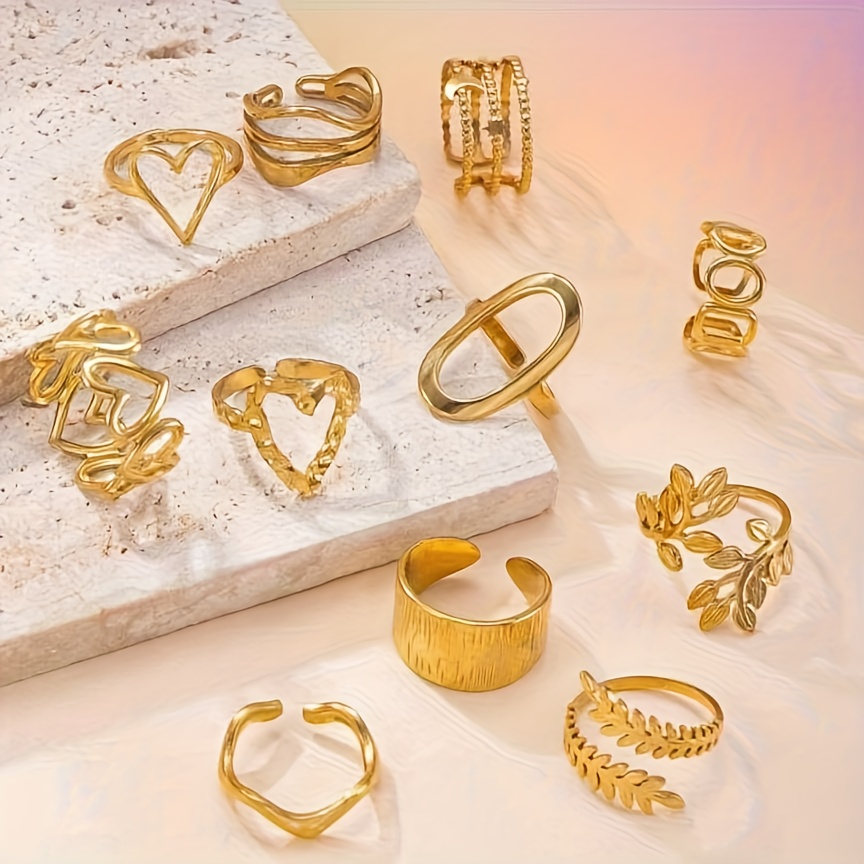 6pcs Stainless Steel 18K Golden Plated Retro Ring Set — Gift Ready