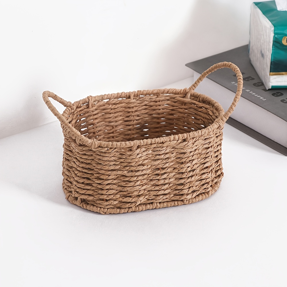 TEMU A -style Paper Rope Woven Desktop Storage Basket, Home Remote Control Miscellaneous Sorting Basket, Desk Small Portable Storage Basket, Daily