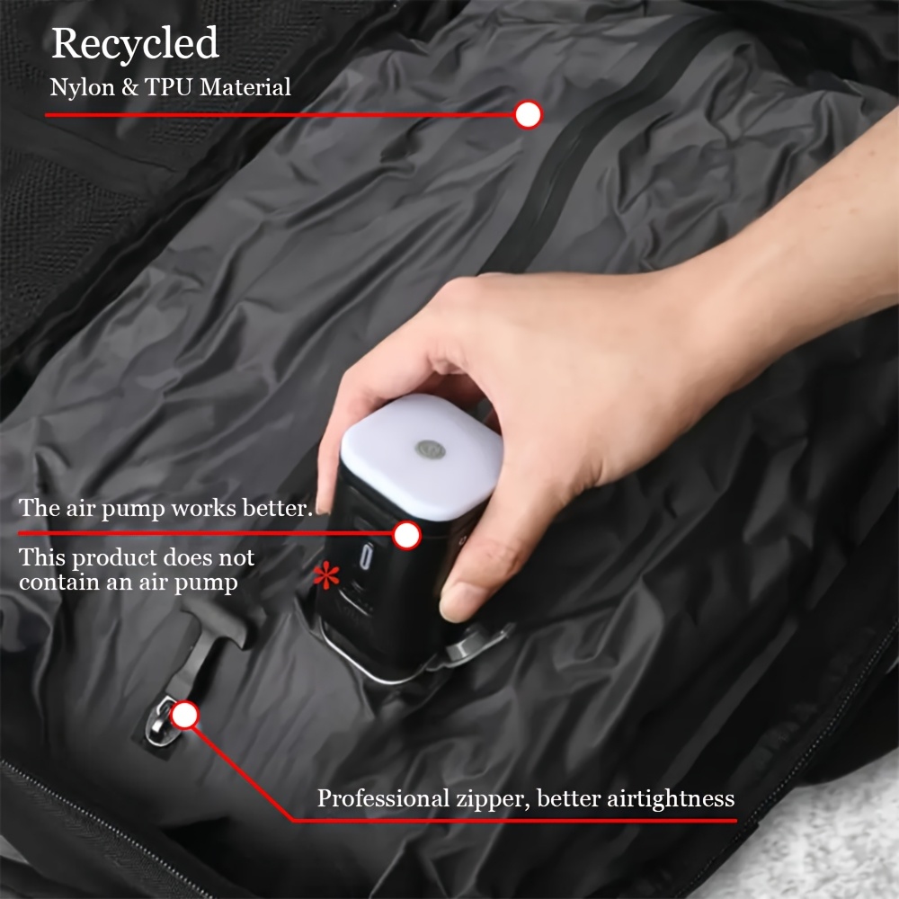 a saco de arrumação de viagem é um saco de arrumação comprimido de   capacidade e uma mala de mão de vácuo com   de exaustão.     50% de  .   saco interior para sacos de viagem e mochilas domésticas e sacos organizadores de  ,   a    