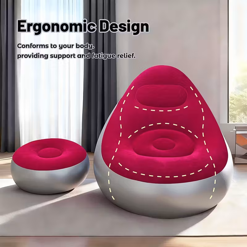 adult inflatable recliner sofa with stool heavy duty portable folding space saving indoor outdoor lounge chair for living room camping travel balcony easy setup storage no red Product details 4