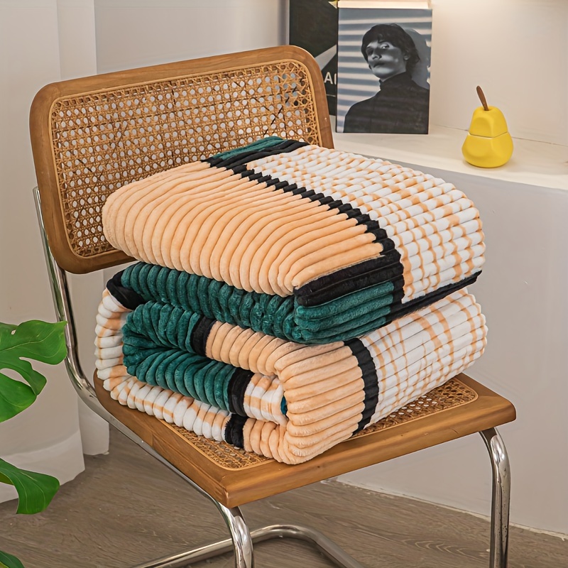 a magical fluffy striped blanket with printed   made of fleece   the office or a nap details 13