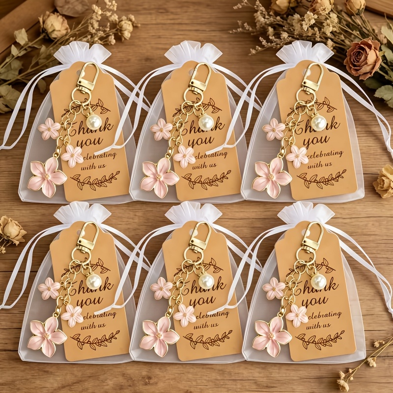 TEMU 18pcs Fashion Alloy Enamel Pendants Keychains, (6 Keychains   6 Cards   6 Gauze Bags) Sweet Cute Cherry Plum Mobile Phone Bag Pendant Charm