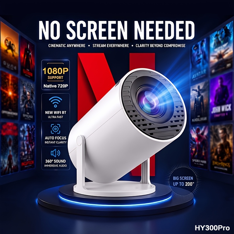 TEMU 2026 New High Definition Smart Projector, Portable Wireless Projector, Supports1080p/native 720p, Projector No Screen Needed, Small Home Theater