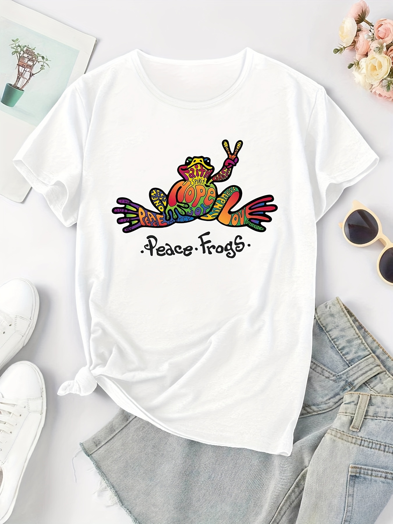 Peace Frogs Hop in Have Fun Frog Short Sleeve T-Shirt, Psychedelic