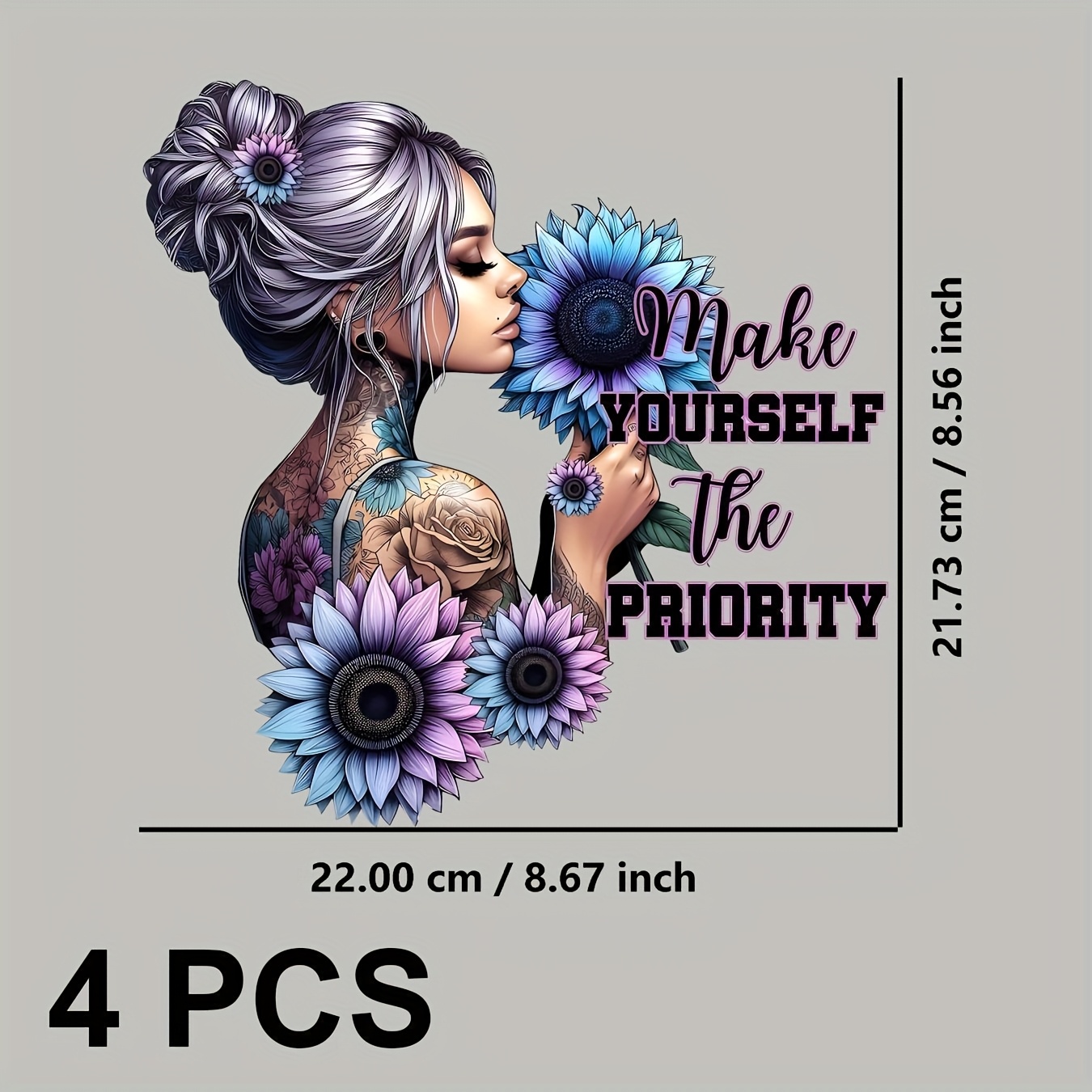 TEMU 4pcs Sunflower Iron-on Patches, Mixed Color Heat Transfer Decals For Diy On Canvas, Jeans, T-shirts, Hoodies, Backpacks - Dtf Apparel Decoration