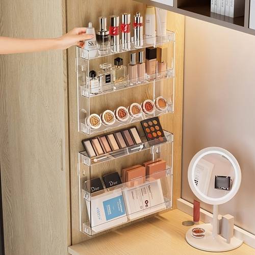 acrylic wall mounted multi tier cosmetic organizer for skincare lipstick eyeshadow palettes utility racks
