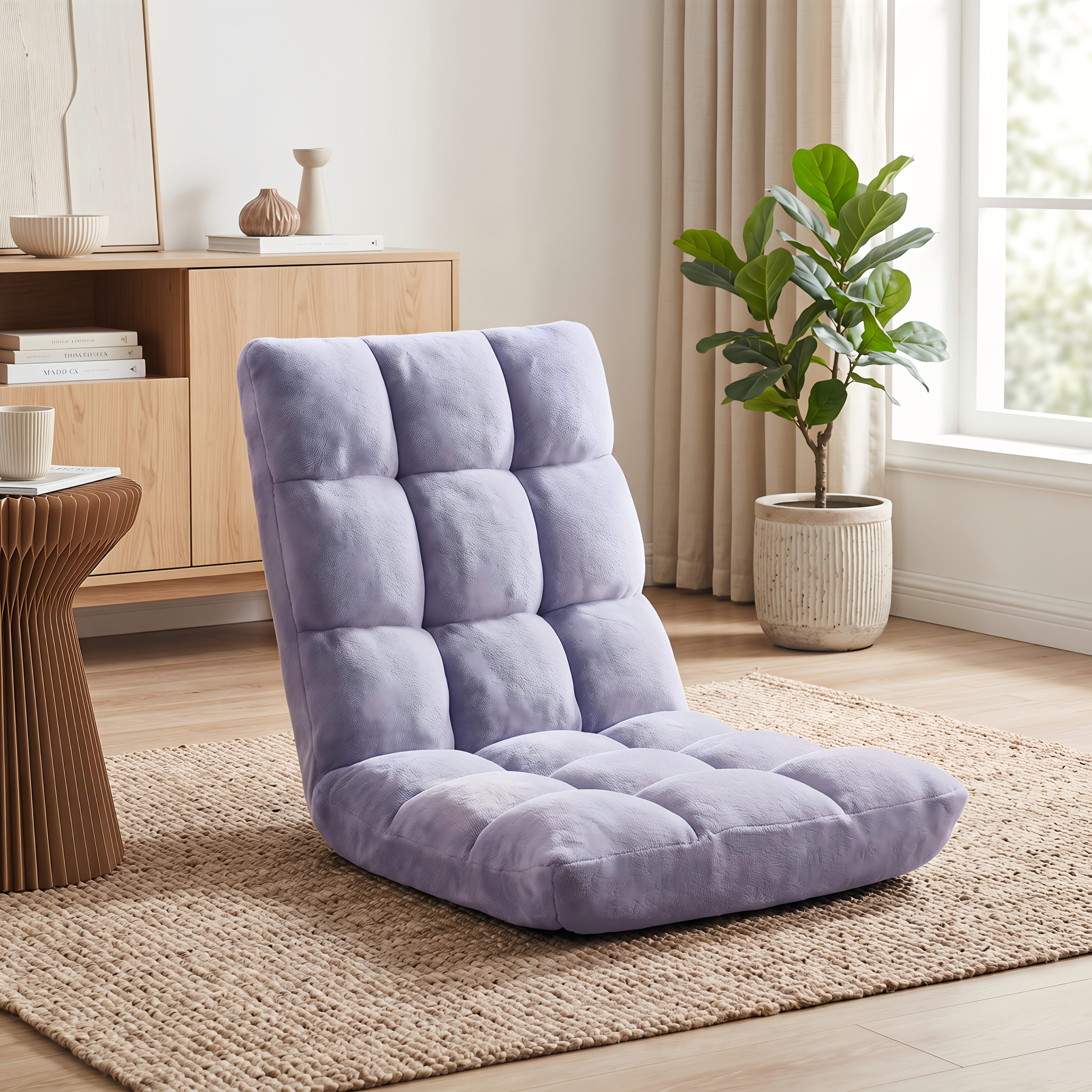 Gray Plush Lazy Floor Chair, Adjustable Folding Gaming Sofa Chair With Galvanized , Soft 18d Sponge And Pp Cotton Padding, Comfy Recliner For Bedroom, Living Room, Dorm, Reading, Gaming, No