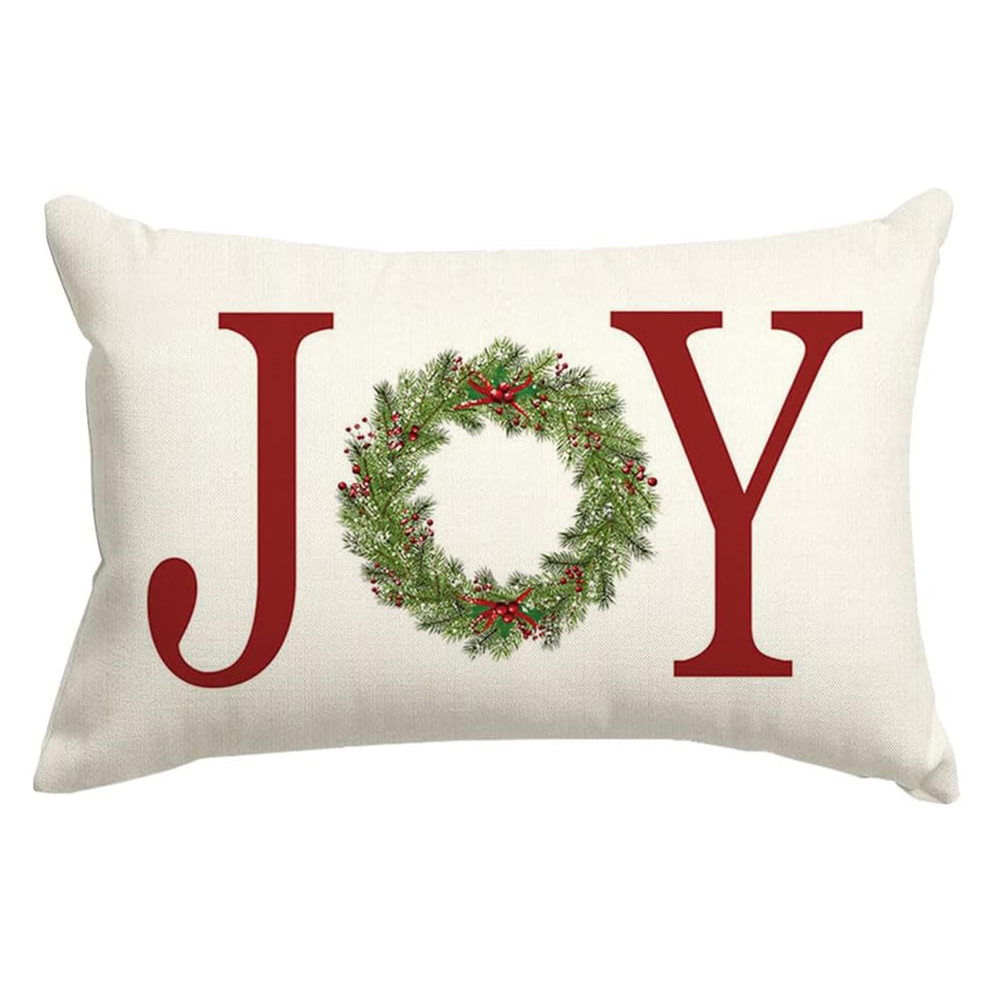 

Joy Christmas Throw Pillow Covers 12x20 Inch - Contemporary Linen Wreath Design, Machine Washable, Zipper Closure, Decorative Cushion Cases For Various Room Types - Mixed Color (1pc)