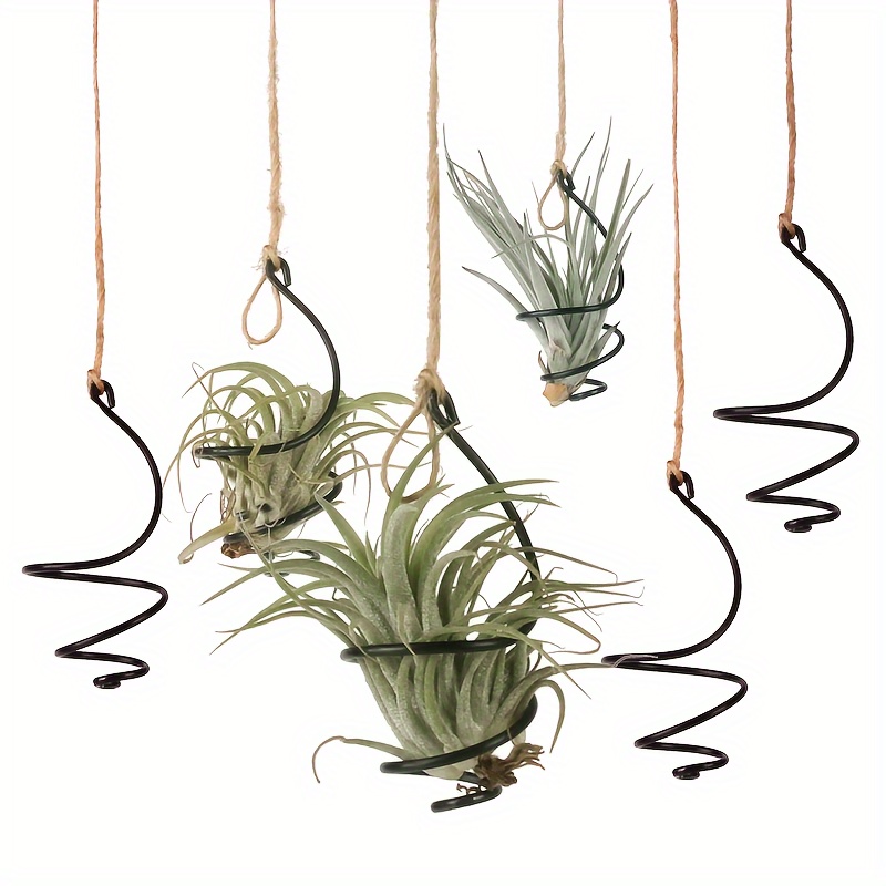 

6-pack (with 6 2-meter-long Hemp Ropes) Aluminum Small Whirlwind Air Plant Holder, Adjustable Length, Air Pineapple Flower Pot, Soil-free Plant Air Suspension, Home Decoration