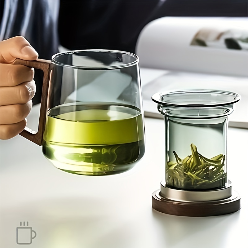TEMU 1pc Glass Cup With Wooden Handle, High Borosilicate Transparent Water Tea Cup Drinking Glass, 400ml/13.5oz