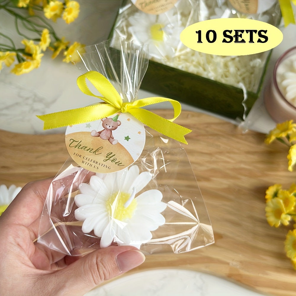 Image of 10 Sets Daisy Flower Candle Sets, Soy Wax Scented Daisy Decorative Candle With Clear Bag Thank You Card And Yellow Ribbon, For Baby Shower Daisy Birthday Home Decorations Party Favors