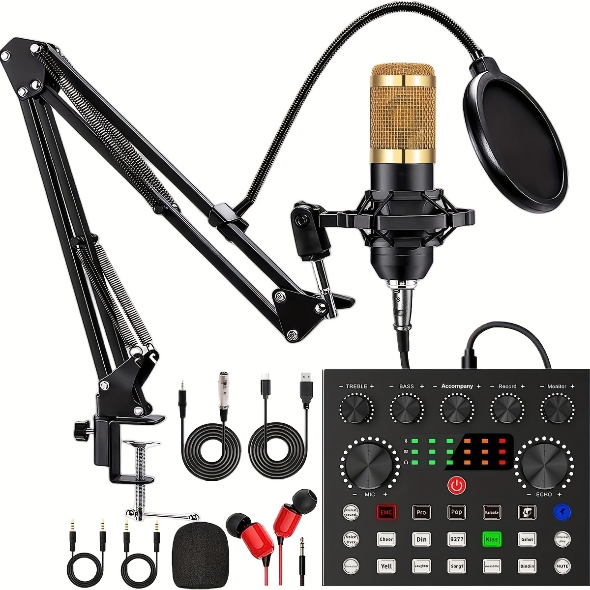 Kit Microfone Condensador Profissional Podcast Mesa De Som em