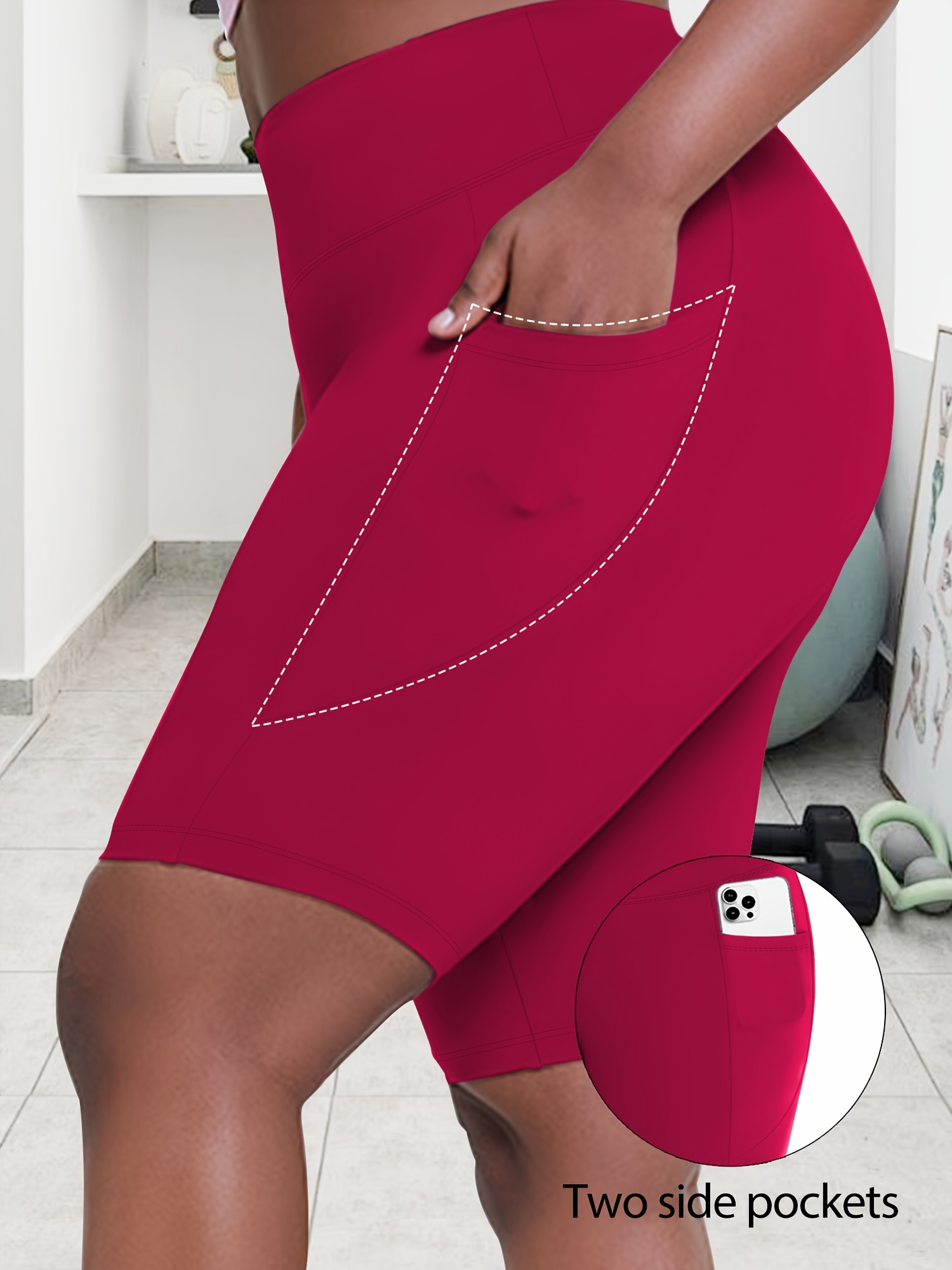 Plus Size - Women'S Plus Size High Waist Crescent Pocketed Shorts - Stretchy, Comfort Fit, Casual Summer Style with Plump Design, Breathable Fabric for Everyday Wear, Plus Size Shorts
