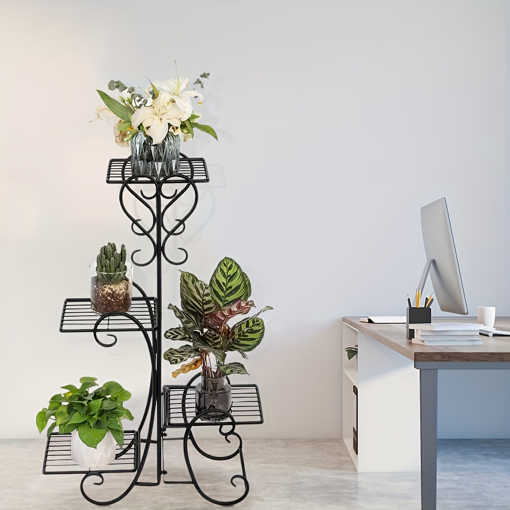 

Support de pot de fleurs en métal à 4 étages, 107*22*57cm Support de plantes en fer à 4 étages, balcon de jardin noir, extérieur intérieur