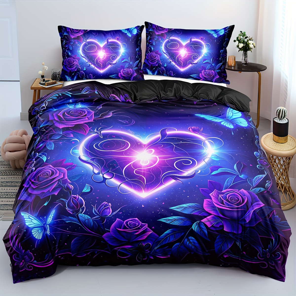 

2/3pcs Duvet Cover Set, Soft And Comfortable, Bedding Set Twin, Heart Bedding Twin, Purple Rose Bedding Sets Queen, Purple Twin Bedding Set (1*duvet Cover +1/2*pillowcase, Not Included)