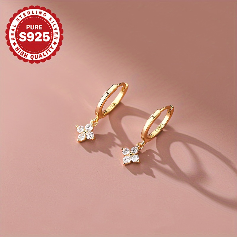 Women's 925 Silver 4-Petal Clover Pendant Earrings