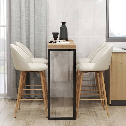 casa set of 1 2 3 4 upholstered swivel counter stools 26 inch industrial style beige fabric seat with footrest oak legs ideal for kitchen islands or dining areas