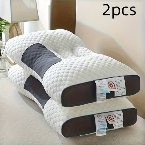 item picture 2pcs ergonomic neck pillow for sleeping adjustable contour support pillow with removable cover high quality polyester filling machine washable white use neck pillow comfortable sleep modern pillow durable pillow