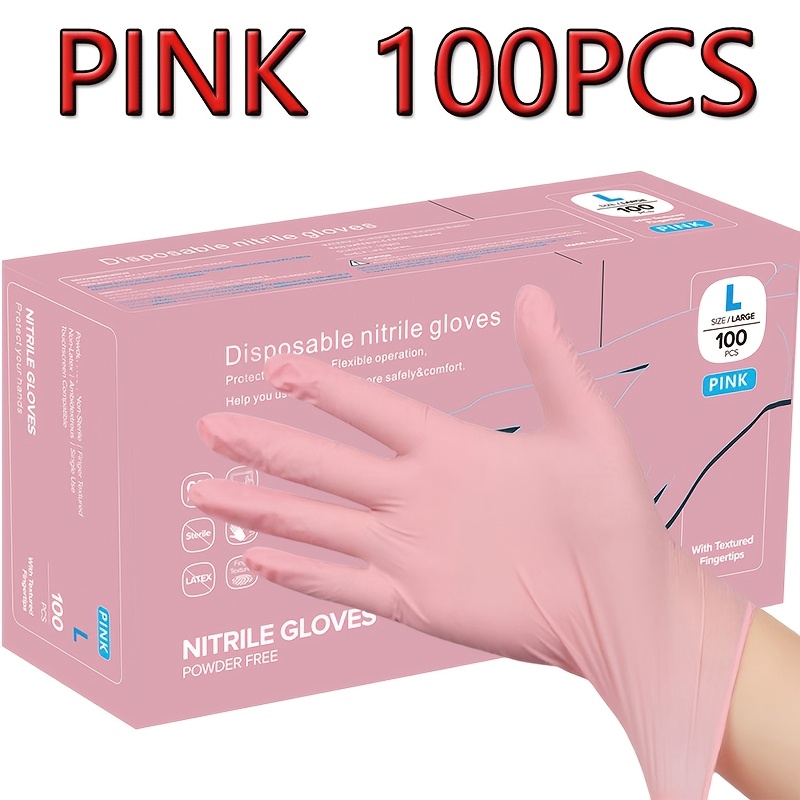 100pcs bag pink disposable nitrile gloves waterproof latex free powder free durable suitable for bathroom countertop cleaning nail beauty hairdressing filter cleaning hotel cleaning painting outdoor car   cleaning gadgets