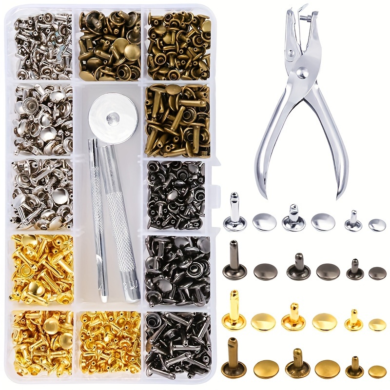 

Gdgdsy Complete Leather Rivet Set - 180pcs In 4 Colors & 3 Sizes, Includes Double Cap Rivets And Tubular Metal Studs, Plus 3-piece Installation Tool Kit For Diy Crafting And Repair