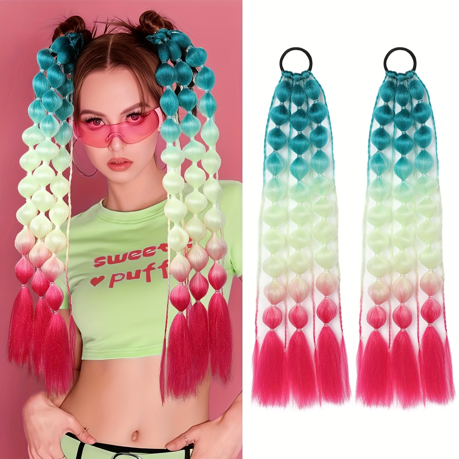   womens   straight bubble ponytail extensions 2 pack 20 lightweight hair extensions with tie ombre synthetic ponytails for all ages rave and   accessories details 1