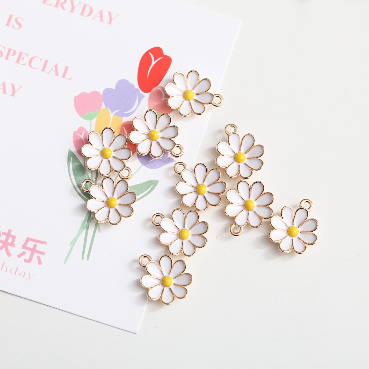 TEMU 20 Piezas de Dijes de Flores Esmaltadas para Hacer Joyería DIY - Surtido con Ajustes Metálicos Dorados, Colgantes Florales para Pulseras y