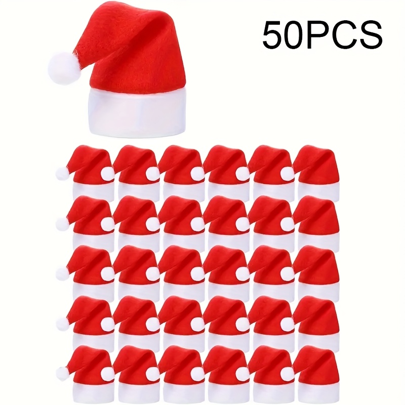 Image of 50pcs Christmas Tableware Holder Set, Mini Santa Hat Silverware Holders, Mini Christmas Hat Knife And Fork Bag, For Christmas, New Year Holiday Party Table Christmas Tree Decoration