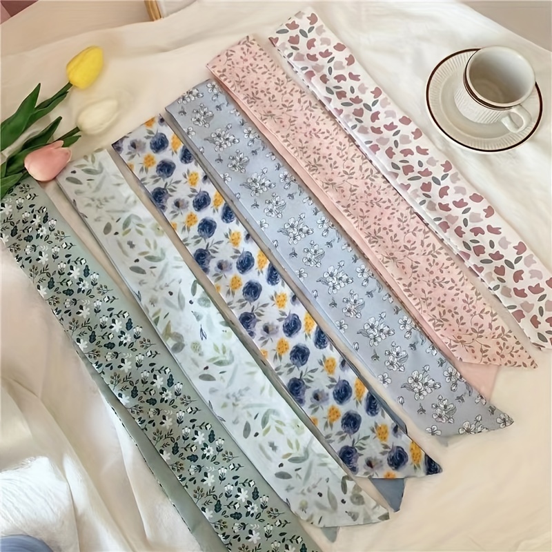 

Elegant Vintage Style Polyester Headbands For Women - Set Of 6, French-inspired Printed Bow Hair Scarves, Daily Fashion Headband Accessories Set With Floral And Classic Patterns