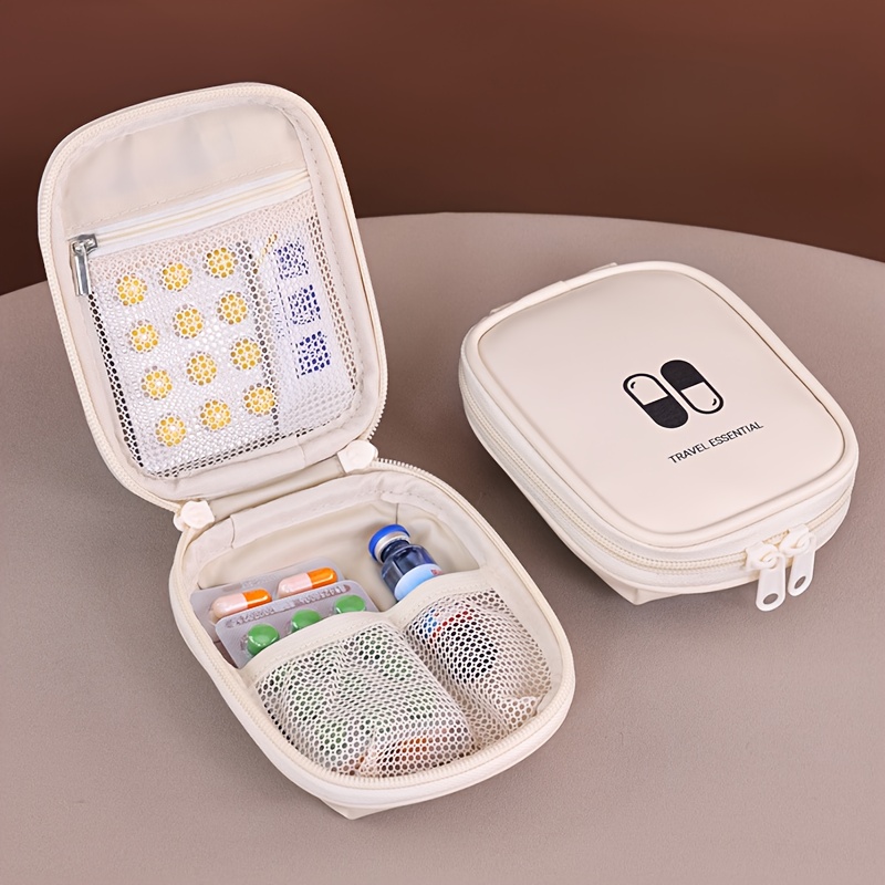 Image of Portable Pu Leather Medicine Storage Bag With Multiple Compartments And Dust-proof Zipper Design, Suitable For Home Office And Travel Essentials